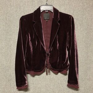 The Limited Burgundy Velvet Jacket Blazer Sz XS Tie Front